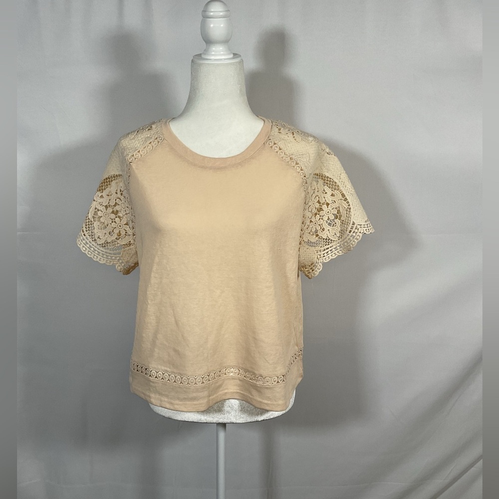 NWT Blue Tassel Crochet-Sleeve Top